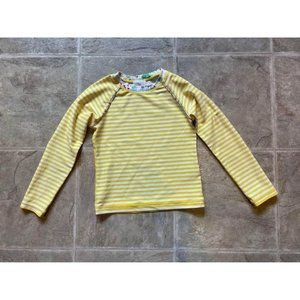 130 / 8 US Girls Hanna Andersson Yellow & White Striped Long Sleeve Rash Guard S